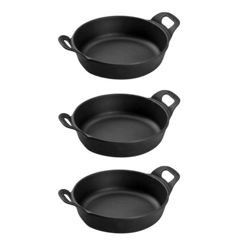 Kit 3 Travessas Redonda 18 Cm 0,9l em Ferro Fundido Panela Mineira