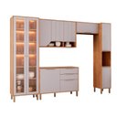 Ver imagem 2 de Cozinha Modulada 5 Peças com 1 Cristaleira 1 Balcão 2 Armários Aéreos e 1 Torre Celeste Bege Cinamomo/Platina