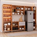 Ver imagem 4 de Cozinha Modulada 5 Peças com 1 Cristaleira 1 Balcão 2 Armários Aéreos e 1 Torre Celeste Bege Cinamomo/Platina