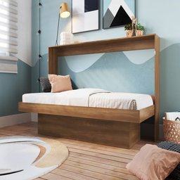 Cama Articulável Solteiro Latino Vira Escrivaninha com Nichos Nogal Ce090 Art In Móveis - 1 Cama Articulável Solteiro Latino Vira Escrivaninha com Nichos Nogal Ce090 Art In Móveis - 1