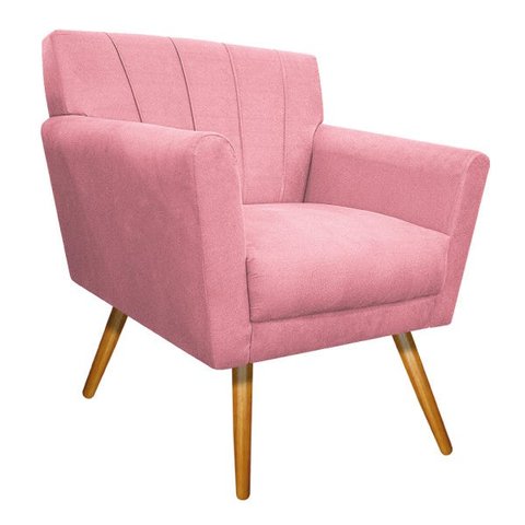 Poltrona Laura Pés Palito Mel Suede Rosa Bebê