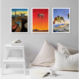 Kit 3 Quadros Obras de Salvador Dalí 33x24cm - com Vidro:madeira Branca - 2