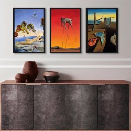 Kit 3 Quadros Obras de Salvador Dalí 33x24cm - com Vidro:madeira Branca - 1
