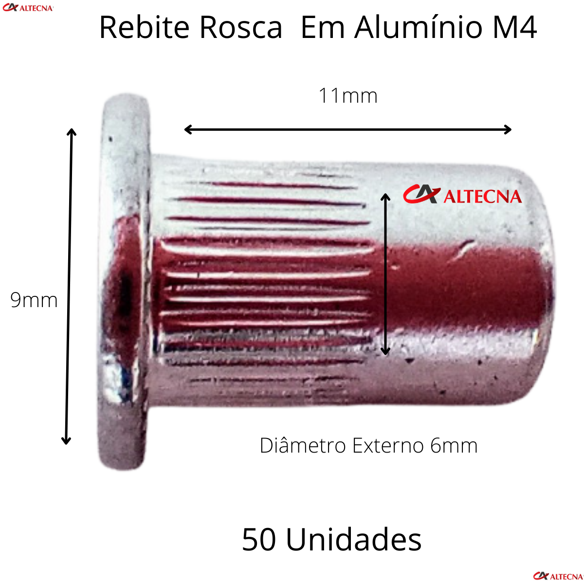 Rebite Rosca Recartilhado Cab Plana M4 Alumínio 50 Peças - 4