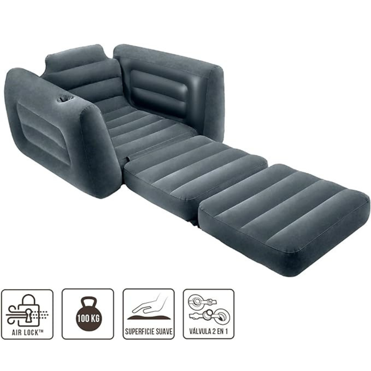 Poltrona Sofá Intex Cama de Luxo Aveludada Porta Copo 117x224x66cm:preto - 5