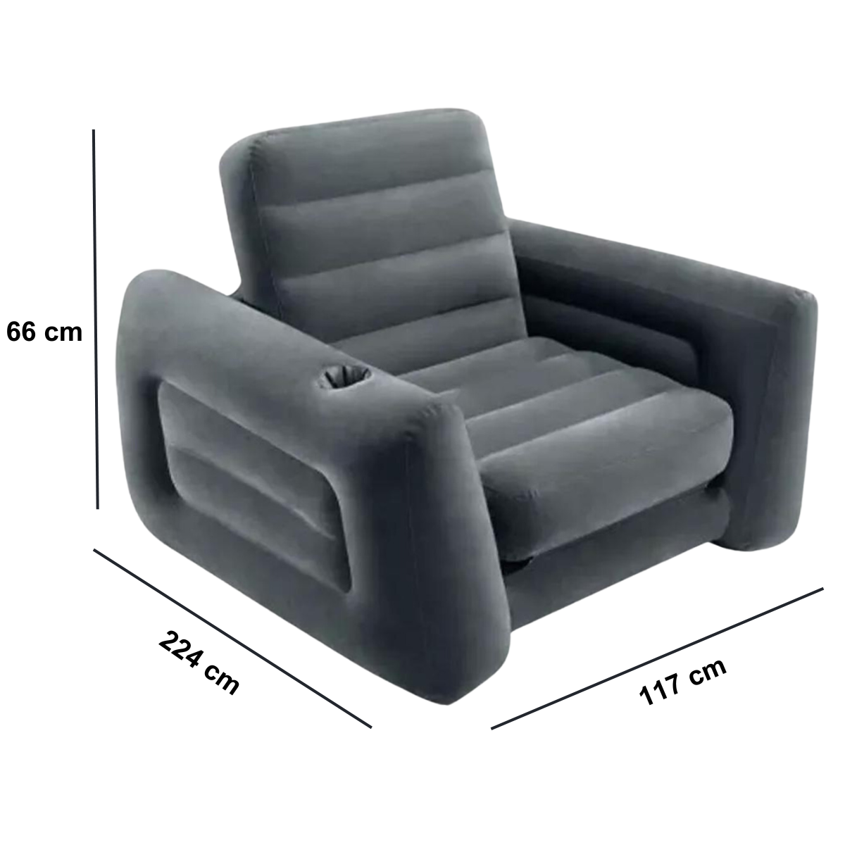 Poltrona Sofá Intex Cama de Luxo Aveludada Porta Copo 117x224x66cm:preto - 2