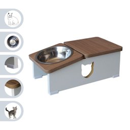 Comedouro Elevado Hibrido Gato Base Bebedouro Pet mdf - Inox - 1 Comedouro Elevado Hibrido Gato Base Bebedouro Pet mdf - Inox - 1