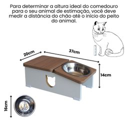 Comedouro Elevado Hibrido Gato Base Bebedouro Pet mdf - Inox - 2 Comedouro Elevado Hibrido Gato Base Bebedouro Pet mdf - Inox - 2