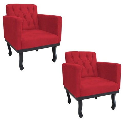 Kit 2 Poltronas Classic Pés Luís Xv Suede Vermelho - Doce Sonho Móveis