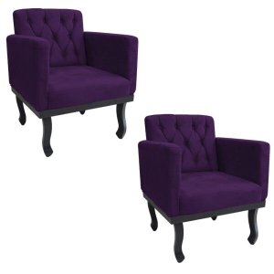 Kit 2 Poltronas Classic Pés Luís Xv Suede Roxo - Doce Sonho Móveis