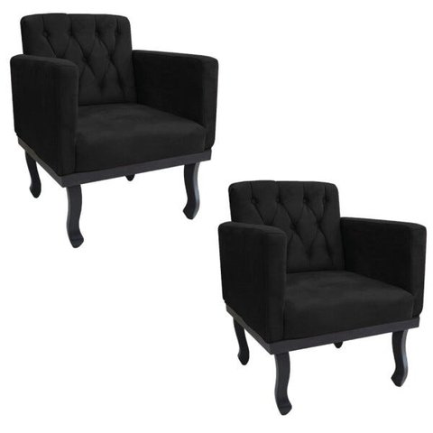 Kit 2 Poltronas Classic Pés Luís Xv Suede Preto - Doce Sonho Móveis