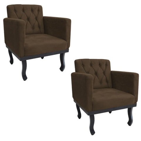 Kit 2 Poltronas Classic Pés Luís Xv Suede Marrom - Doce Sonho Móveis