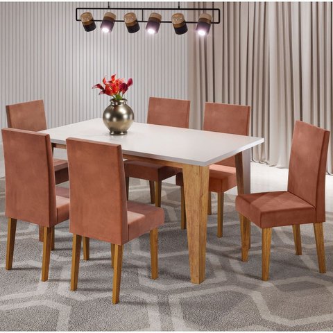 Conjunto Sala de Jantar 6 Lugares Retangular Tampo de MDP Milao