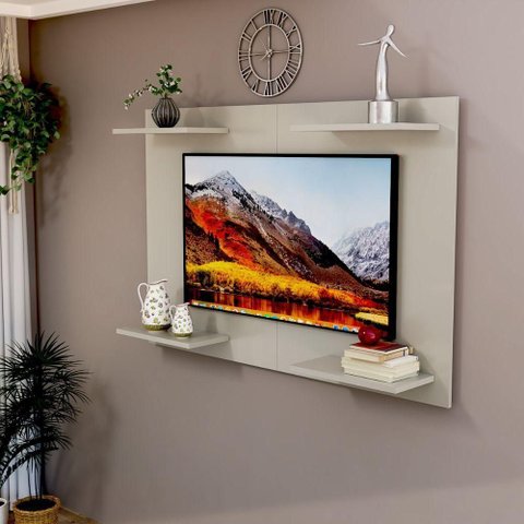 Painel de Tv até 50 Pol Amanda Minimalista com Prateleira Mdf Off White