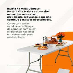 Mesa Maleta Dobrável Portátil 1,80m com Alça Navalha com Trava de Segurança - 9