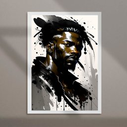 Quadro Arte Aquarela Homem Negro 24x18cm - com Vidro:moldura Preta - 2