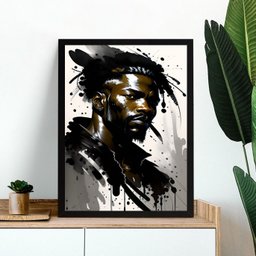 Quadro Arte Aquarela Homem Negro 24x18cm - com Vidro:moldura Preta - 1