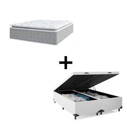 Cama Box Baú Queen 158 Tecido Sintético Branco com Colchão Nazar Molas Ensacadas com Pillow Top - Be - 1