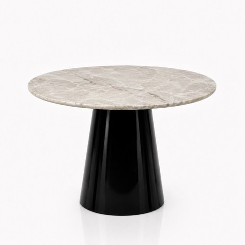 Mesa de Jantar Cone Redondo 90 cm Tampo Mármore Taj Mahal Base Laca Preta