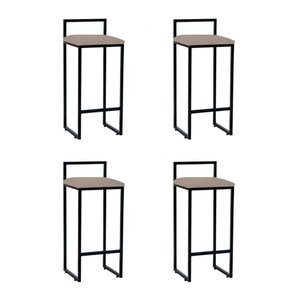 Kit 4 Banquetas Industrial Premium Alta Bar Cozinha Bistrô em Aço Dori Preta Assento Suede Bege