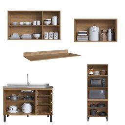 Cozinha Modulada Completa Jequitibá Quiditá 5 Peças Marrom Branco - 4