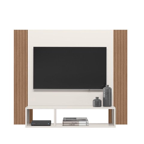 Painel Suspenso Para Tv 1,20x100 cm Off White Cristal/Ripado Madeira - FdECOR