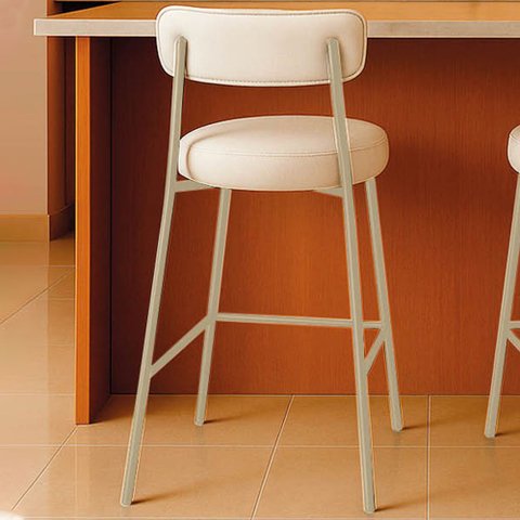 Banqueta Cozinha Alta com Encosto Industrial Champanhe Londres Pu Branco D03 - D'rossi