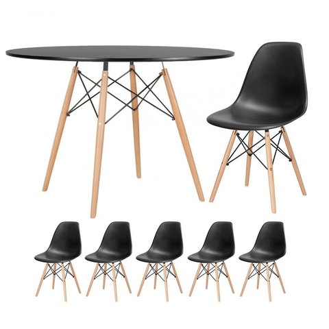 Mesa redonda Eames 120 cm + 5 cadeiras Eiffel DSW