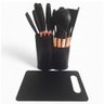 Kit Completo de Cozinha 19 Utensílios de Silicone e Madeira com Porta Talheres Oval - Preto - 4