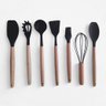Kit Completo de Cozinha 19 Utensílios de Silicone e Madeira com Porta Talheres Oval - Preto - 3