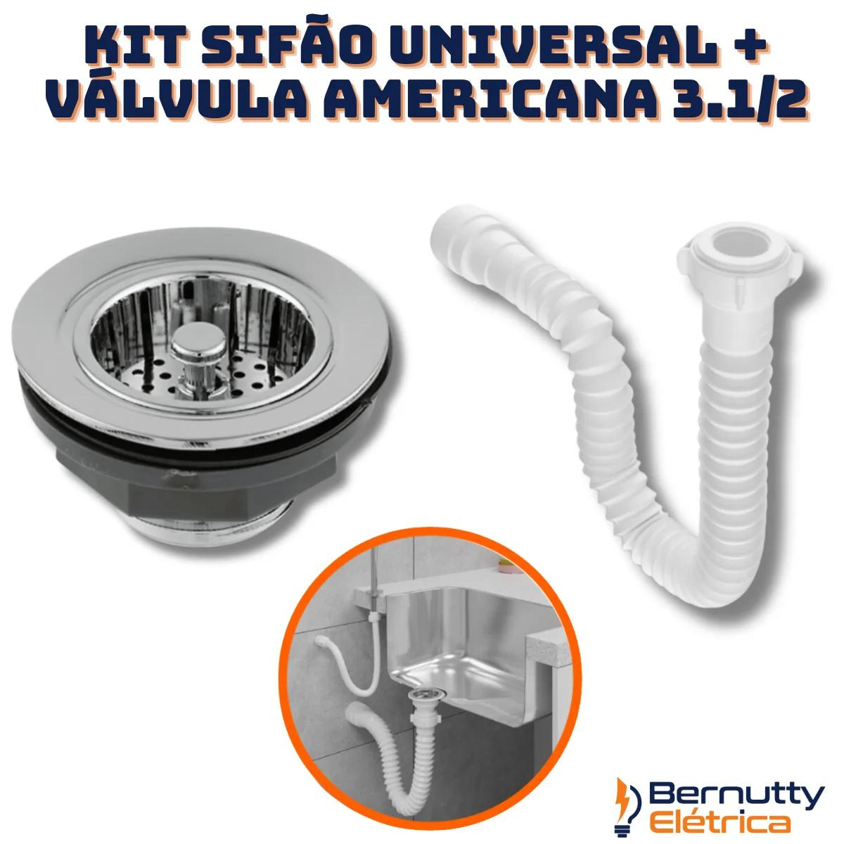 Kit Sifão Universal + Válvula Americana Abs 3.1/2 Pia - 2