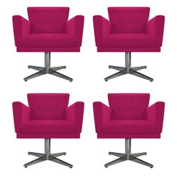 Kit 04 Poltronas Dália Base Giratória de Metal Suede Pink - Doce Sonho Móveis - 1