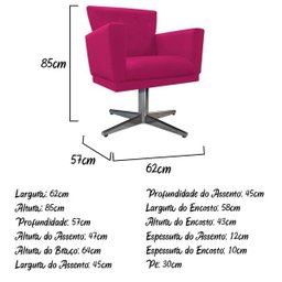 Kit 04 Poltronas Dália Base Giratória de Metal Suede Pink - Doce Sonho Móveis - 5