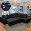 Ver imagem 1 de Sofá Canto Chaise D Impermeabilizado 285 x 205 cm Retrátil Reclinável Sttilo Suede Preto - SóSofa