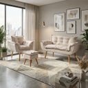 Ver imagem 1 de Kit Namoradeira Poltrona e Puff Decorativo para Sala Recepção Manicure Consultório Alice Suede