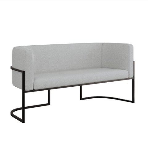 Sofá 2 Lugares Base Metal Preta Reforçada Recepção Bouclê Cor:cinza