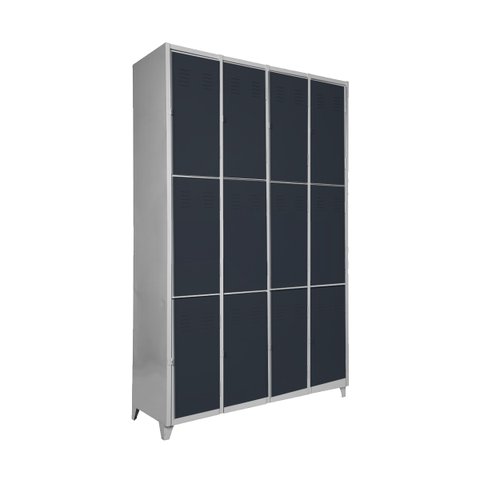 Armário Roupeiro Locker de Aço 12 Portas Vestiário Preto com Chave