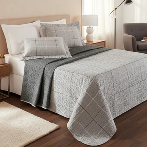 Kit Colcha Casa Xique Casal Queen Size Nyla Kit Cobre Leito Dupla Face 200 Fios Avere:cinza