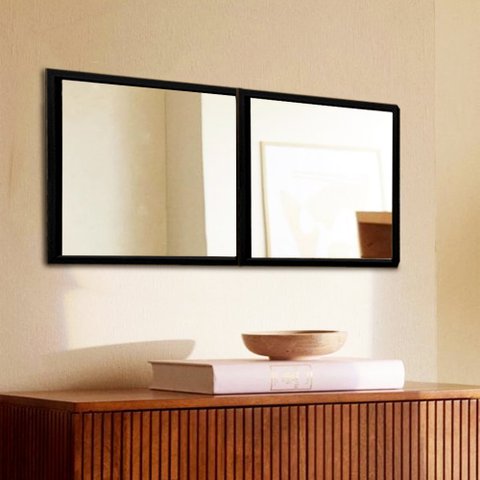 Módulo Espelho Decorativo - Kit 02 de 50x50cm TaColado Moldura Preta