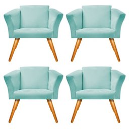 kit 04 Poltronas Diana Palito Mel Suede Azul Tiffany - Doce Sonho Móveis - 1