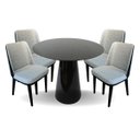 Ver imagem 1 de Conjunto Mesa de Jantar Cone 100 cm Laca Preta com 4 Cadeiras Londres Revestida em Tecido Linho e Co