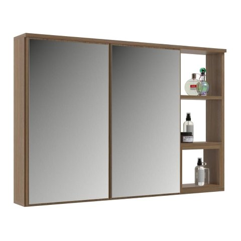 Espelheira para Banheiro 2 Portas com Nichos 100cm Multimóveis CR10180 Noce