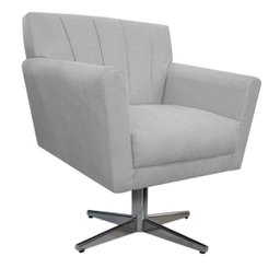 Poltrona Laura Base Giratória de Metal Suede Branco - Doce Sonho Móveis - 1