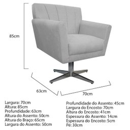 Poltrona Laura Base Giratória de Metal Suede Branco - Doce Sonho Móveis - 4