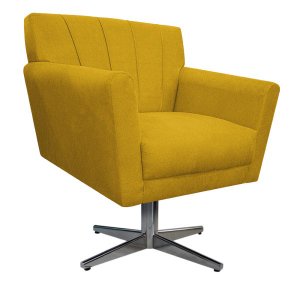 Poltrona Laura Base Giratória de Metal Suede Amarelo - Doce Sonho Móveis