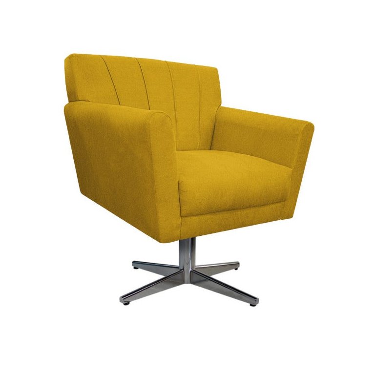 Poltrona Laura Base Giratória de Metal Suede Amarelo - Doce Sonho Móveis