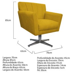 Poltrona Laura Base Giratória de Metal Suede Amarelo - Doce Sonho Móveis - 4