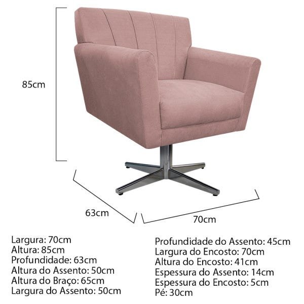 Kit 2 Poltronas Laura Base Giratória de Metal Suede Rosê - Doce Sonho Móveis - 5