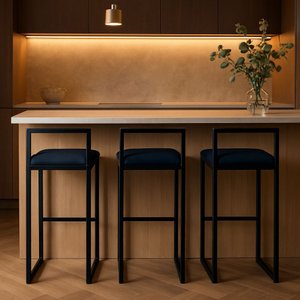 Kit 3 Banquetas Balcão Alta Corino Ferro Cozinha Bistro:azul Marinho