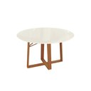 Ver imagem 1 de Mesa P/ Cozinha Elma Madeira Maciça C/ Tampo Madeirado C/ Vidro 105x105cm Carvalho/off White/vidro